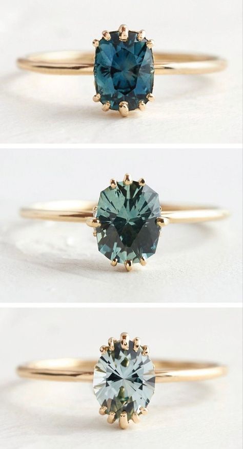 Blue Green Stone Engagement Ring, Sapphire Radiant Engagement Ring, Unique Color Wedding Rings, Unique Stones For Rings, Different Colored Engagement Rings, Simple Non Diamond Engagement Rings, Simple Blue Engagement Ring, Shappire Engagement Ring, Engagement Rings Unique Stones