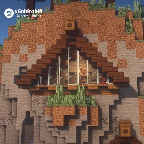 Goldrobin - Minecraft Builder on Instagram: “Triangular house in a mountain! 🏞🏔 Follow @xgoldrobin for more Minecraft Building ideas & designs! 🏡…” Minecraft Rectangle House, House In Mountain Minecraft, Minecraft Building Ideas Mountain, Minecraft Houses In Mountains, Minecraft 1.20 House, Minecraft Houses Mountain, Mountain Home Minecraft, Mountain Side House Minecraft, Minecraft House In Mountain