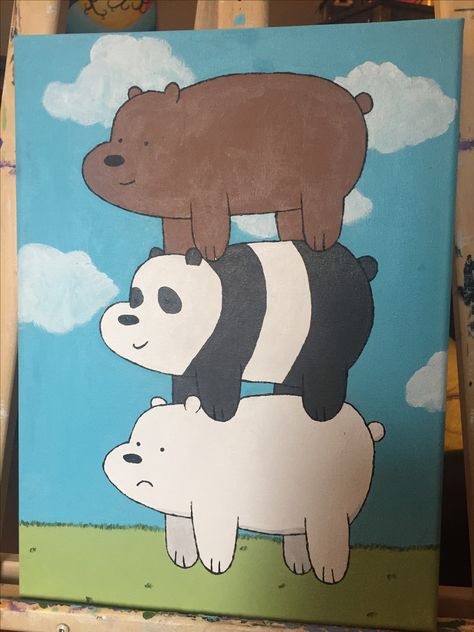 We Bare Bears Mini Canvas Art We Bare Bears, We Bare Bears Art Draw, Bare Bear Painting, We Bear Bears Painting, We Bare Bears Painting Canvas, Bare Bears Painting, 3 Bears Cartoon, We Bare Bears Painting, We Bare Bears Drawing