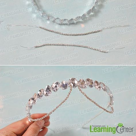 make the other parts of the stunning beaded headband Beaded Headband Diy, Bead Headband, Diy Tiara, Hair Accessories Tutorial, Diamond Headband, Chain Headband, Seed Bead Jewelry Patterns, Bead Hair Accessories, Wire Headband