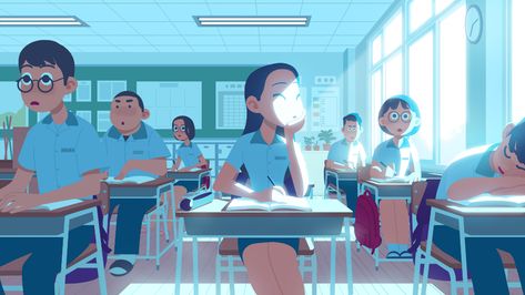 School In Korea, Student Wallpaper, Animation References, Key Frame, School Illustration, Color Script, Perspective Drawing, Arte Sketchbook, Color Studies