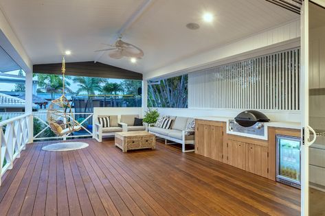 63 Warrina Crescent, Burleigh Waters QLD 4220 | Domain Closed In Verandah, Alfresco Kitchen Window, Back Verandah Ideas Australia Decks, Screened Verandah Australia, Alfresco Kitchen Window Bars, Outdoor Living Kitchen, Oak Timber Flooring, Outdoor Bbq Kitchen, Alfresco Area