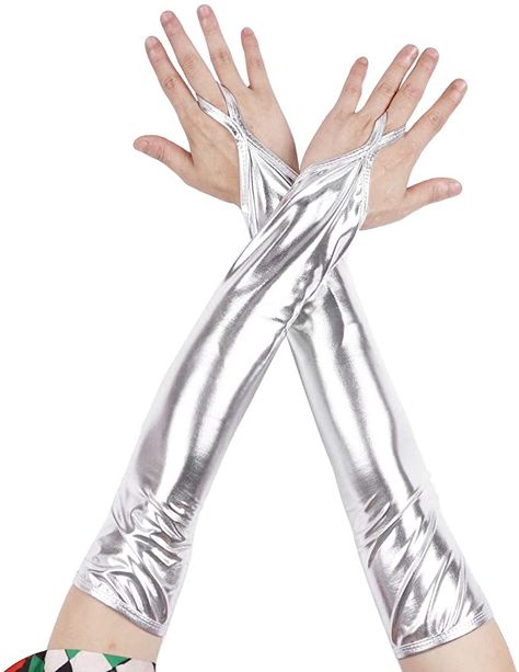 Amazon.com: CHICTRY Shimmery Metallic Fish Scales Fingerless Long Gloves for Wedding Evening Party Cosplay Costume Night Club Dancewear : Clothing, Shoes & Jewelry Mermaid Gloves, Ravewear Outfits, Glitter Gloves, Metallic Gloves, Metal Gauntlet Gloves, Metallic Clothing, Silver Gloves, Metal Glove, Led Gloves