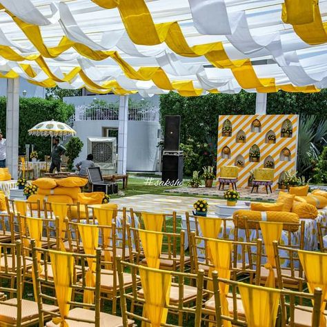 Haldi Decor Haldi Decor, Marriage Decoration, Diy Wedding Decorations, Wedding Arch, Colour Palette, Diy Wedding, Yellow White, Wedding Planner, Wedding Decorations