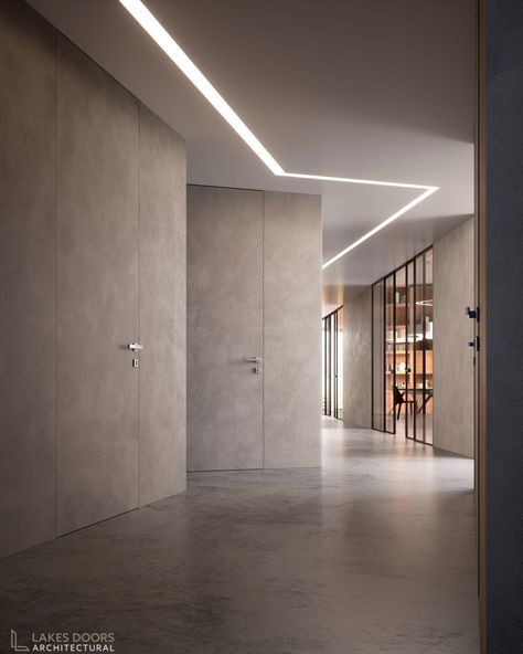 Garofoli Filomuro - Frameless Door Sets - Lakes Doors Architectural Contemporary Internal Doors, Paint Decor, Flush Door Design, Concrete Effect Paint, Frameless Door, Drawing Home, Corridor Design, Concrete Walls, Contemporary Doors