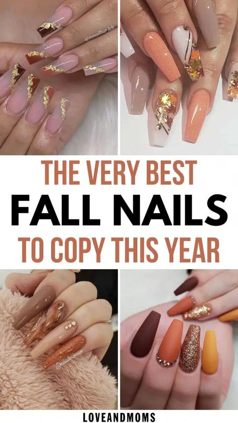 125 Best Fall Nails to Copy in 2023 | Love and Moms Fall Nails Opi, Best Fall Nails, November Nail Designs, Fall Leaves Nail Art, Brown Nail Art, Red Nails Glitter, Brown Nails Design, 2023 Love, Simple Fall Nails