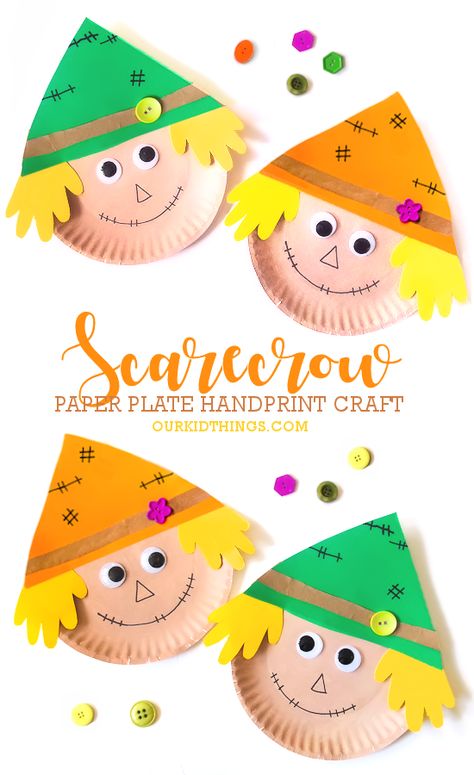 Paper Plate Handprint Scarecrow Craft Scare Crow Craft For Preschoolers, Scarecrow Preschool Crafts, Scarecrow Activities For Toddlers, Handprint Scarecrow, Scarecrow Crafts For Toddlers, Scarecrow Activities Preschool, November Crafts For Kids Elementary, Scarecrow Crafts Preschool, Thankful Crafts For Kids