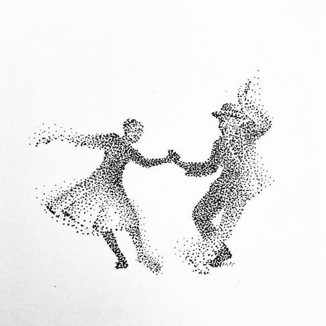 ink stippling drawing Drawing For Anniversary, Simple Dot Art, Dancing Couple Tattoo, Dot Art Drawing Ideas, Stippling Drawing Ideas, Dot Connecting Drawing, Anniversary Drawings, Simple Stippling Drawing, Art With Dots