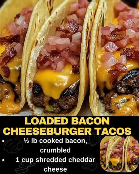 Loaded Bacon Cheeseburger Tacos Bacon Cheeseburger Tacos, Loaded Bacon Cheeseburger Tacos, Cheeseburger Tacos, Cheeseburger Quesadilla, Bacon Cheeseburger Meatloaf, Beef Tips And Noodles, Soft Taco Shells, Cheeseburger Meatloaf, Baked Meatloaf