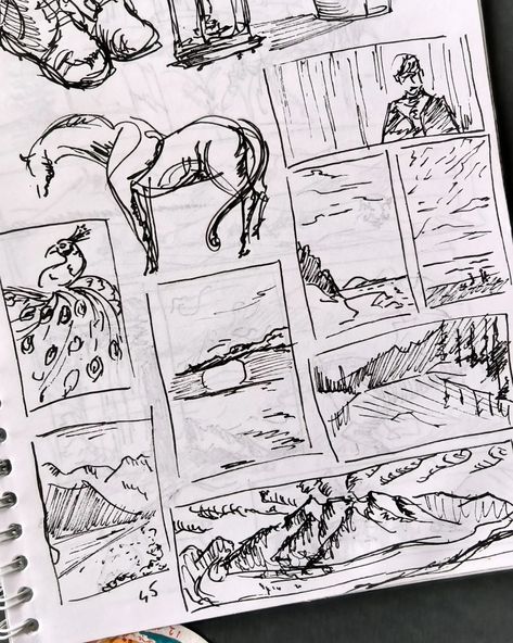 Effective and fun exercise 🔥 Probably my favorite. ✨Draw quick thumbnails✨ Thumbnail is a miniature, a doodle, a rough quick sketch. ✍️ Draw several rectangular frames on your page and sketch several objects around you in them, without thinking about aesthetics. Quickly, in 1-5 minutes. Then you can draw from your photos, from the show you are currently watching, from photos from the Internet, from your favorite board on Pinterest. We are not chasing perfection they will look beau... Composition Thumbnails, Thumbnails Sketches, Gcse Tips, Doodle A, Rough Sketches, Thumbnail Sketches, A Level Art, Quick Sketch, Fun Workouts