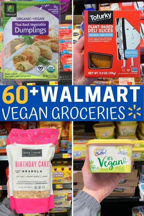 This vegan grocery list has everything you need. And there's over 60 items on this Walmart vegan grocery list so no matter what you're looking for, you'll find it here! Vegan Food List Grocery Store, Store Bought Vegan Snacks, Healthy Walmart Finds, Vegan Foods List, Walmart List, Vegan Aldi, Vegan On A Budget, Vegan Groceries, Vegan Egg Rolls