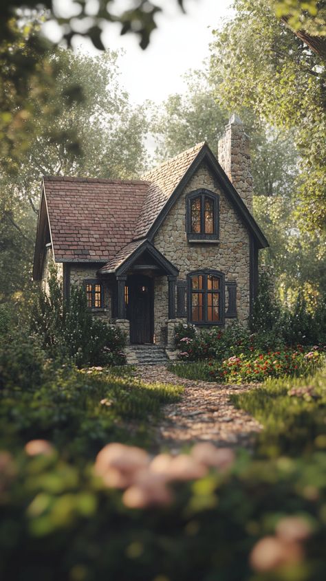 Enchanted Forest Homes - Living in Harmony with Nature Image Cute Home Exterior, House In Forest Cottages, Cottage Core House Exterior, Forest Cottage Aesthetic, Cottage Homes In The Woods, Adirondack House, Cottage In The Mountains, Cottage Forest, Cottage In The Forest