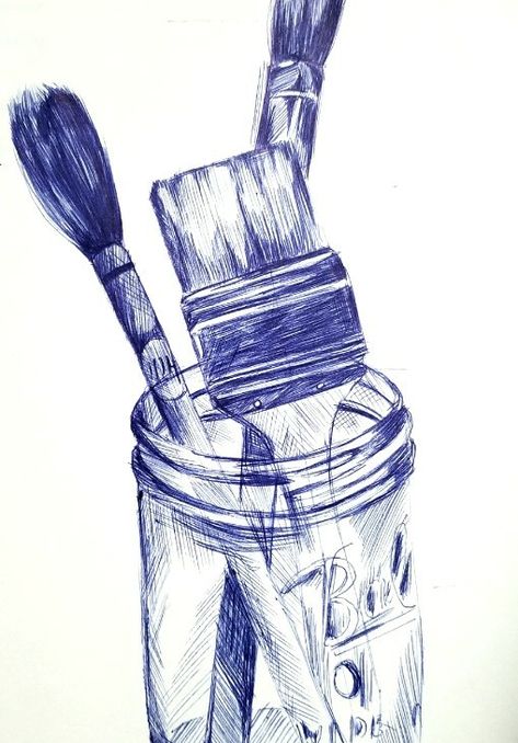 Blue Pen Art Drawings, Ball Pen Drawing Simple, Pen Art Work Easy, Ball Pen Sketch Simple, Ball Point Pen Sketches, Ball Pen Drawing, Ball Pen Art Easy, Blue Pen Drawing Easy, Ball Point Pen Art