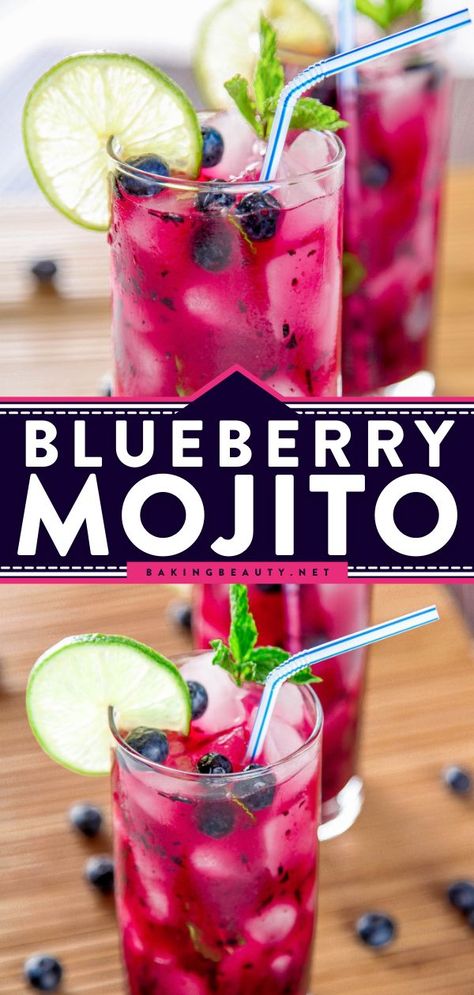 Blueberry Vodka Drinks, Summer Mixed Drinks, Blueberry Drinks, Blueberry Cocktail, Mojito Drink, Blueberry Mojito, Fun Summer Drinks, Summer Drinks Alcohol, Berry Drinks