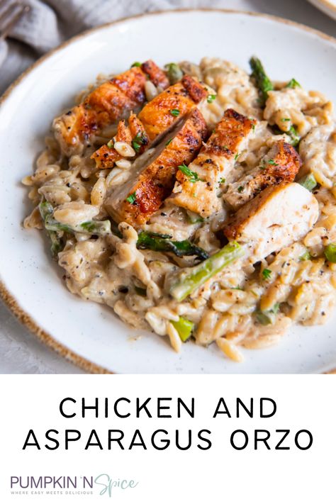 Lemon Chicken Orzo Pasta With Spinach And Asparagus, Chicken Orzo Asparagus Recipes, Rotisserie Chicken And Asparagus Recipes, Chicken Rice And Asparagus Recipes, Dinner Recipes With Asparagus, Chicken Rice Asparagus Casserole, Asparagus Orzo Recipes, Dinners With Asparagus, Asparagus And Chicken Recipes