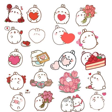 Molang valentines day stickers! <3 Molang Stickers Printable, Valentines Day Stickers Aesthetic, Valentines Stickers Aesthetic, Valentines Drawings Ideas Easy, Kawaii Valentines Day, Valentines Kawaii, Stickers Bonitos, Valentines Day Stickers, Kawaii Valentine