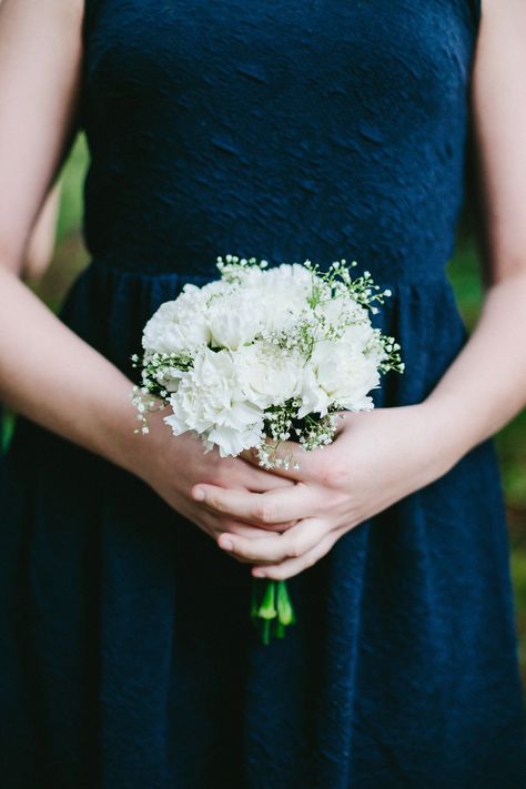 Bridesmaid White Carnation Bouquet. Winter Wedding in Navy Navy Bridesmaid Bouquet, Wedding Bouquet Carnations, Jr Bridesmaid Bouquet, Carnations Bouquet Wedding, Carnation Flower Bouquet Wedding, Small Wedding Bouquets Winter, Carnations Wedding Bouquet, Wedding Carnations, Carnations Wedding