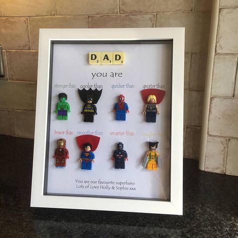 A great gift for any loved one!! This frame will stand or hang lovely in any room, showing how special they really are!! The frame is available in white or black. The top section spells out your chosen option in scrabble letters, then you are The scrabble choices are; Dad Daddy Brother You Are My Superhero, Superhero Gifts, Scrabble Letters, Fathers Day Photo, Diy Father's Day Gifts, Personalised Frames, Father's Day Diy, Personalized Gifts For Dad, Fathers Day Crafts