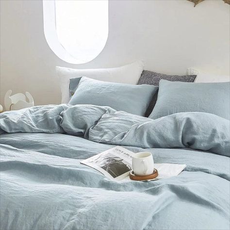 The Duvet cover is made of Best Quality 200 TC Pre-Shrunk Washed Linen Fabric. This duvet cover is made from pure natural organic Linen, fabric which doesn’t accumulate dust on the surface. Natural Linen color bring an atmosphere of raw nature to your bedroom. Neutral color and minimalistic design will bring refreshing purity to your bedroom.
Marital- Linen / cotton

Color :- Sky blue

Pattern :- Solid Printed

Closure :- Buttons & 4 Interior Corner Ties. Unique Duvet Covers, Bedroom Neutral, Bedding Blue, Blue Linen Bedding, Boho Duvet Cover, Boho Duvet, Blue Comforter, Bedding Comforter, Duvet Cover King