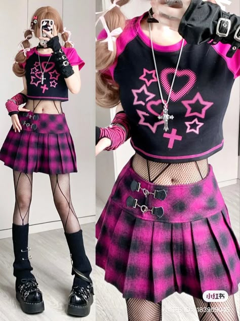 Pink And Black Alt Outfit, Pink Alt Outfits, Pink Alternative Fashion, Pink Alt, Alt Clothes, Scene Outfits, Alt Outfits, Punk Outfits, Alt Fashion