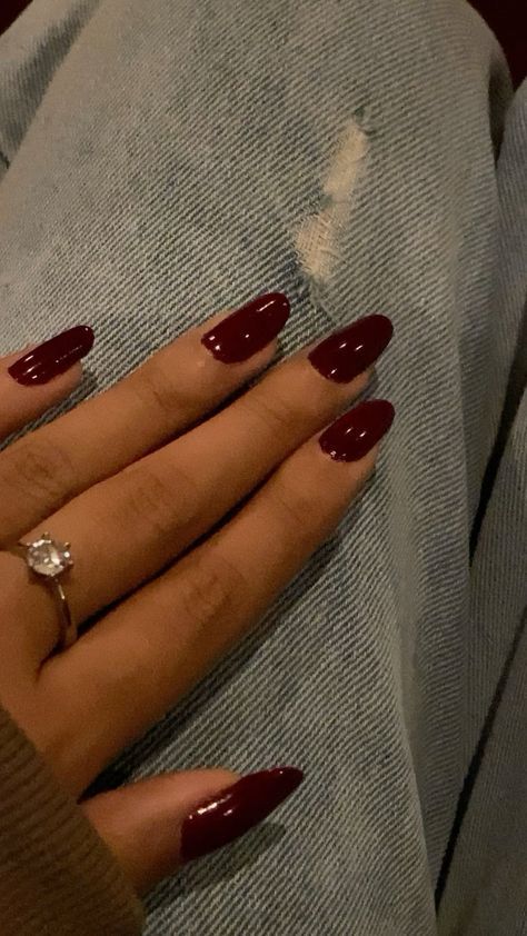 Cherry Oval Nails, Deep Red Acrylic Nails Almond, Cherry Red Acrylics, Plain Dark Red Nails, Wine Acrylic Nail Designs, Cherry Cola Red Nails, Office Siren Nails, Red Basic Nails, Dark Red Ballerina Nails