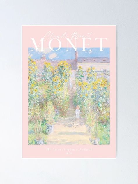 "The Artist's Garden at Vétheuil by Claude Monet" Poster for Sale by evermore-design | Redbubble Woman With A Parasol, Monet Wall Art, French Impressionist Painters, Monet Poster, Fancy Font, Poster Exhibition, A Field Of Flowers, Monet Art, Poster Pink