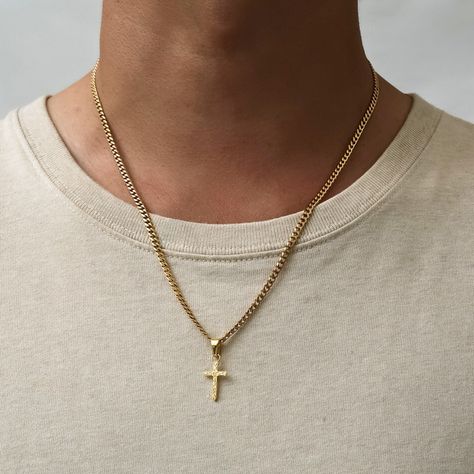 Gold Chain With Cross, Men Gold Chain, Cross Necklace Mens, Chain With Cross, Etsy Jewellery, Chain Necklace For Men, Necklace Mens, Sterling Silver Cross Pendant, Mens Crosses