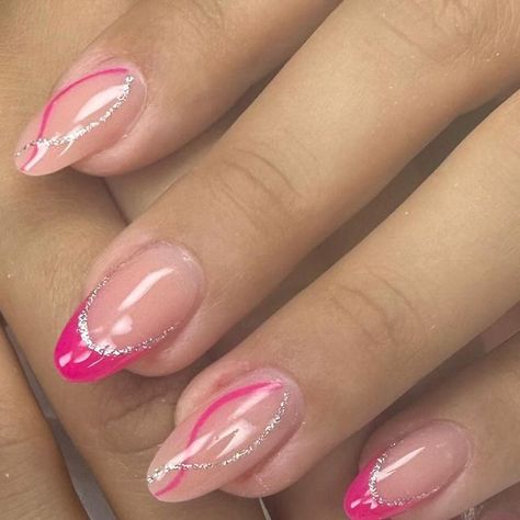 Cute Colors For Nails, Pink Nail Inspo Almond, Pink Hoco Nails, Best Friend Nails Ideas, Pink Nails French Tip, Rosa Nails, Vanessa Nails, Nails Rosa, Hoco Nails