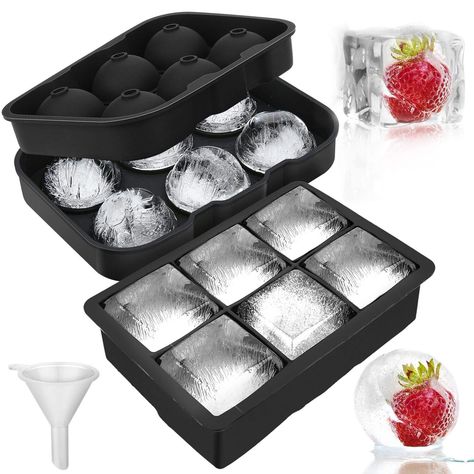 PRICES MAY VARY. 【Not-stick Design, Easy To Release】- separating ice from the mold isn't a tough job anymore. Unlike the traditional stiff plastic trays, these molds are easily removable that anyone can remove or release the ice cubes from the mold with the ease. Just twist the mold,and you'll have the chilled drink 【Flexible Ice Ball Mold】- creates 6 large 2 inch balls and 6 large 2 inch cubes. Great for whiskey, cocktails, making popsicles, icing your Coffee, or infusing fruit or herbs. Try in Hemgjord Glass, Whiskey Ice Cubes, Large Ice Cube Tray, Round Ice Cubes, Whisky Cocktail, Plastic Ice Cubes, Silicone Ice Molds, Whiskey Ice, Sphere Ice