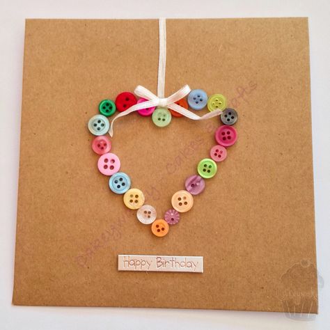 Button Valentine Cards, Button Cards Handmade, Button Cards Ideas, Diy Cards Thank You, Button Christmas Cards, Button Art Projects, Buttons Crafts Diy, Handmade Greeting Card Designs, Button Heart