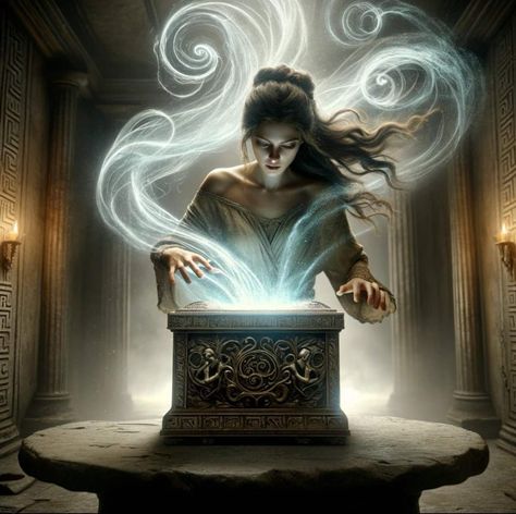 Pandora’s Box Mythology, Pandoras Box Mythology, Pandora Aesthetic Mythology, Pandora Greek Mythology, Pandora Goddess, Pandora Greek, Goddess Sagittarius, Poetry Photos, Pandora's Box