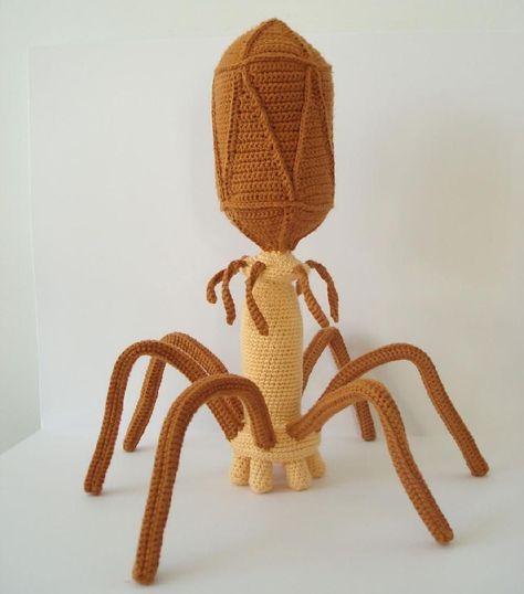 You Can Crochet This Bacteriophage Virus - Unique Gift Factor Very High! Get the pattern ... #crochet #bacteriophage Crochet Science, Crochet Geek, Science Geek, Crochet Pattern Amigurumi, Microbiology, Marine Animals, Learn To Crochet, Crochet Patterns Amigurumi, Slip Stitch