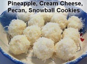 NO BAKE Snowball Cookies - 1 can crushed Pineapple, 1 8oz pkg Cream Cheese, 1 cup chopped Pecans, 3 cups flaked Coconut • In a small bowl: beat cream cheese and pineapple until combined then fold in pecans. Cover and refrigerate for 1 hr / Roll into 1" balls, then roll in coconut. Refrigerate overnight /  Yield about 2 dozen. Pineapple Cream Cheese, Snowballs Recipe, Pecan Snowballs, Pecan Snowball Cookies, Baked Pineapple, Coconut Snowballs, Coconut Balls, Snowball Cookies, Facebook Feed