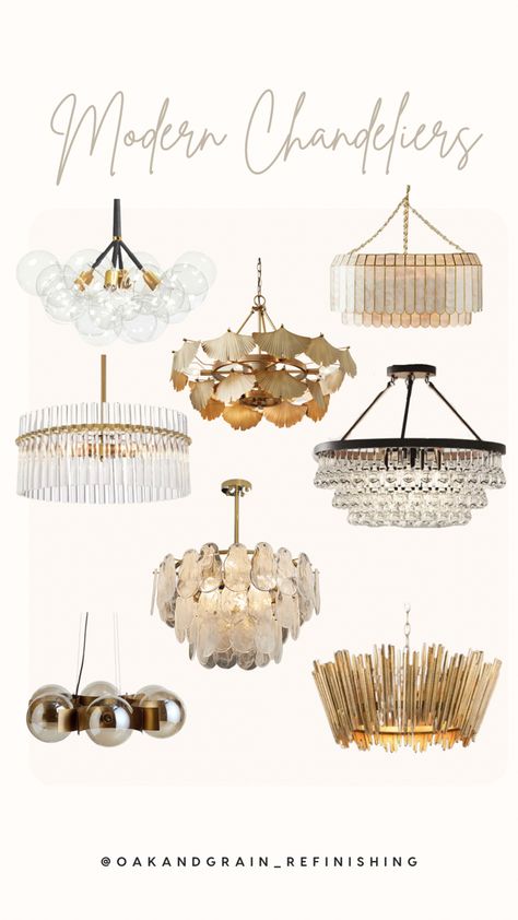 At least for me, chandeliers can feel a little too shabby chic for my taste, but oh my goodness! There are some stunning modern chandeliers out there perfect for a more modern or transitional style. Gold Chandelier Over Bathtub, Modern Glam Light Fixtures, Glam Lighting Fixtures, Chandelier Over Bed, Amazon Chandeliers, Chandelier In Bathroom, Powder Room Chandelier, Bedroom Chandelier Ideas, Chandelier Over Bathtub