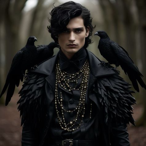 Ball Outfits Men, Dark Fae Aesthetic Male, Raven Character, Dark Fae Aesthetic, Fae Fashion, Goth Male, Fae Aesthetic, Halloween Costumes 2022, Male Witch