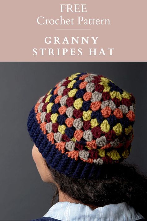 Get your FREE Granny Stripes Hat Crochet Pattern Here. Granny Crochet Hat Pattern, Crochet Granny Stitch Hat Pattern, Crochet Pattern That Looks Like Knitting, Striped Crochet Hat Pattern Free, Crochet Granny Stitch Headband, Granny Beanie Crochet, Funky Crochet Hat Pattern Free, Granny Stitch Crochet Hat Pattern, Crochet Temperature Scarf