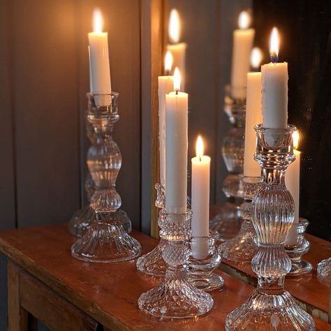 Glass Candle Sticks Wedding, Glass Candle Sticks, Welsh Wedding, Katie White, Tall Candles, Table Candle, Clear Candles, Dinner Candle, Candle Stick Holders