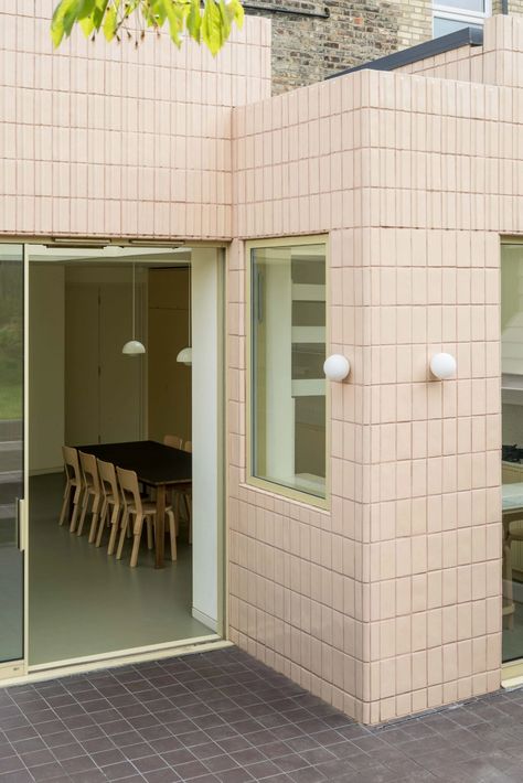 Sunken Patio, Wooden Worktops, Victorian Terraced House, House Colour, Mini Cafe, Red Brick Walls, Rear Elevation, Plywood Interior, Exterior Tiles