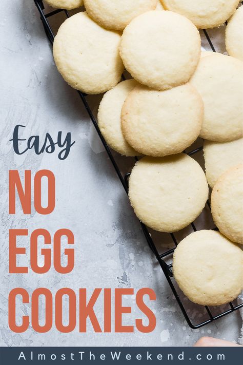 Easy No-Egg Cookies. Batch of egg-free cookies on a wire cooling rack. Desserts Without Eggs And Milk, No Egg Biscuits, Fast Biscuit Recipe, Easy Eggless Desserts, Condensed Milk Biscuits, Condensed Milk Desserts, Cookies Without Eggs, Weekend Baking, Sweetened Condensed Milk Recipes