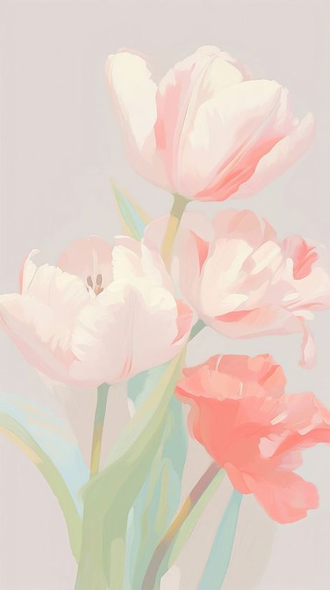 Tulip painting blossom flower. AI generated Image by rawpixel. | free image by rawpixel.com / Aew Colorful Widget Aesthetic, Tulips Lockscreen, Wallpaper Aesthetic Tulips, Bookmark Background, Backgrounds Painting, Tulip Illustration, Coloured Wallpaper, Pastel Tulips, Aesthetic Tulips