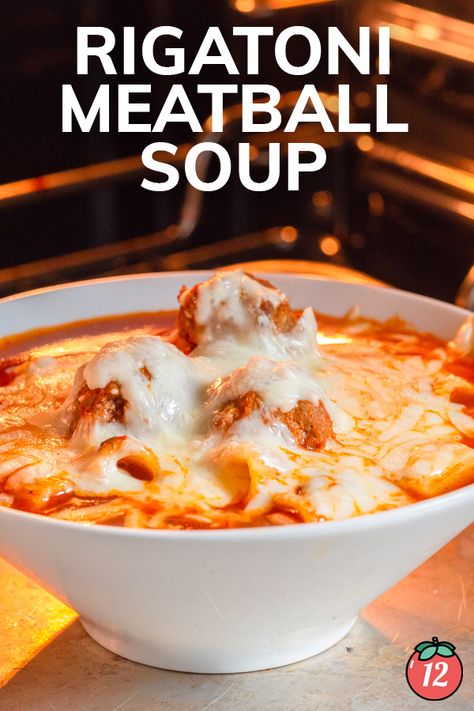 Rigatoni Meatball Soup | 12 Tomatoes Rigatoni Soup, Pasta And Meatballs, Ravioli Soup, Tomatoes Recipes, Dinner Favorites, 12 Tomatoes Recipes, Cup Of Soup, Rigatoni Pasta, Meatball Soup