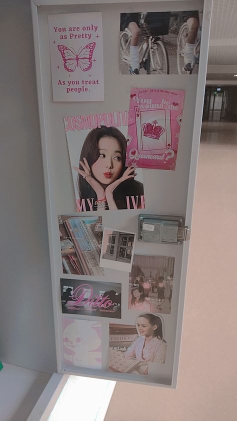 Korean Locker School, Locker Decor Aesthetic, Kpop Locker Decor, Coquette Locker Decor, Cute School Locker Ideas, Aesthetic School Locker Decor, Locker Design Ideas School, Coquette Locker Ideas, Decorating Lockers School