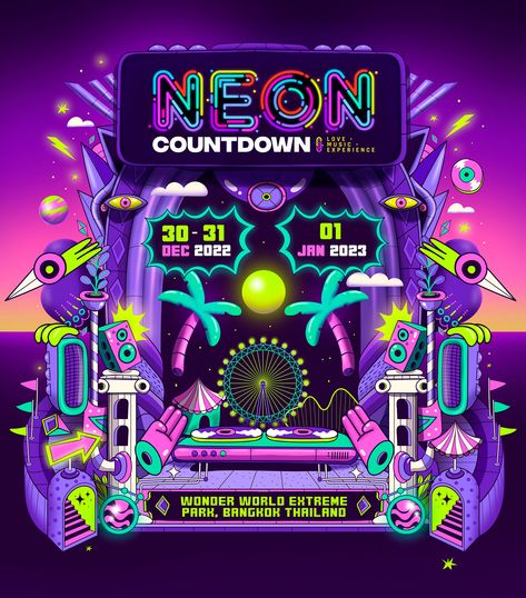 Behance 上的 Neon Countdown 2022 Digital Art Music, Music Graphic Design, Launch Event Ideas, Event Countdown, Graphic Design Typography Poster, Instagram Graphic Design, Japanese Pop Art, Music Illustration, Graphic Design Flyer