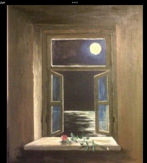 How To Draw An Open Window, Moon Shining Through Window, Window At Night Painting, Paintings Of Windows Looking Out, Through My Window Across The Sea, Aesthetic Window Painting, Through The Window Painting, Looking Through Art, Looking Through Window Art