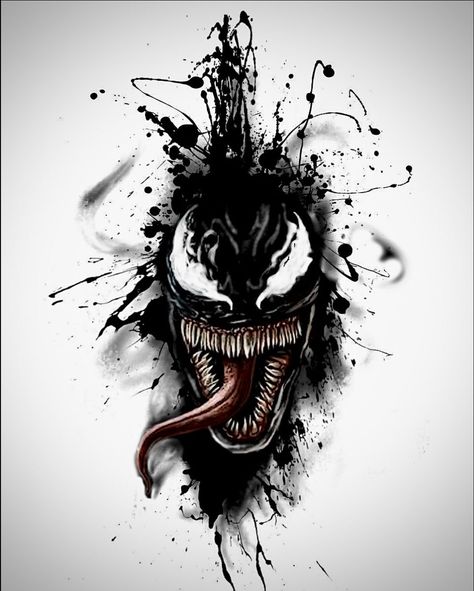 Venom And Carnage Tattoo, Venom Neck Tattoo, Venom Tattoo Design, Venom Tattoo Ideas, Venom Tattoos, Venom Artwork, Berserker Tattoo, Venom Drawing, Venom Tattoo