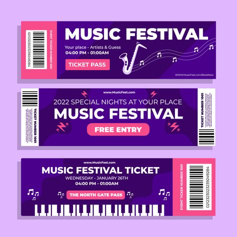 Download the Set of Music Festival Ticket Template 5363988 royalty-free Vector from Vecteezy for your project and explore over a million other vectors, icons and clipart graphics! Festival Ticket Design, Concert Ticket Design, Festival Ticket, Ticket Design Template, Music Tickets, Kids Printable Coloring Pages, Only Music, Banner Design Layout, Festival Flyer