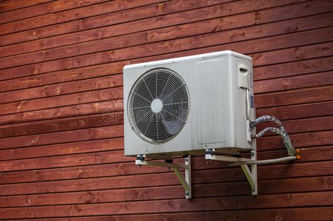 Air conditioner. On the wall of boards #Sponsored , #sponsored, #ad, #Air, #wall, #boards, #conditioner Hvac Troubleshooting, Hvac Diy, Outdoor Ac Unit, Outside Fans, Ac Capacitor, Outdoor Air Conditioner, Air Conditioner Units, Ac Fan, Air Conditioning Installation