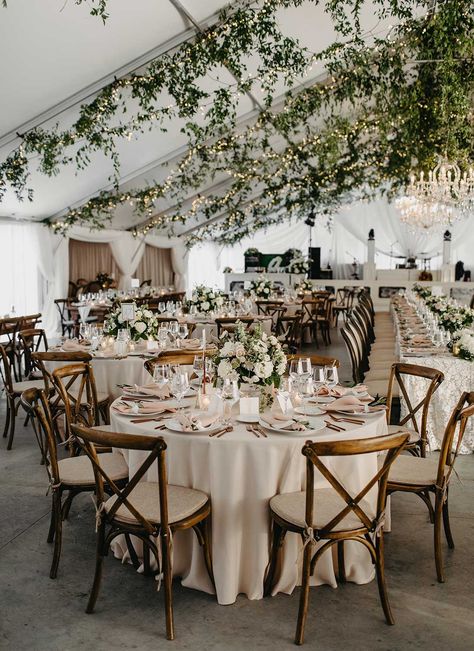 Neutral Wedding Ideas, Champagne Wedding Themes, Neutral Wedding Decor, Wedding Reception Chairs, Hanging Greenery, Wedding Table Setup, Tent Wedding Reception, Dark Green Wedding, Summer Wedding Ceremony