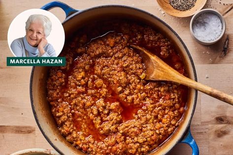 Marcella Hazan Bolognese, Marcella Hazan, Bolognese Recipe, Bolognese Sauce, Italian Recipes Authentic, Italian Cooking, Pasta Noodles, Just Cooking, Italian Dishes