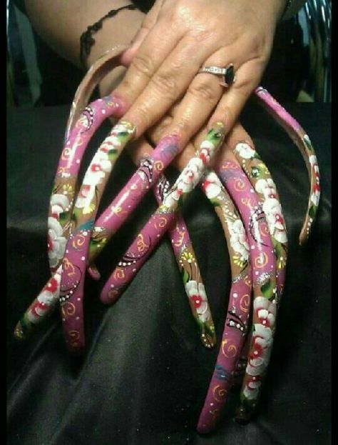 Ugly Acrylic Nails, Really Long Nails, Bad Nails, Long Fingernails, Curved Nails, Long Nail Designs, Claw Nails, Crazy Nails, Simple Nail Art Designs